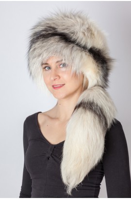 Shadow frost fox fur hat with tail